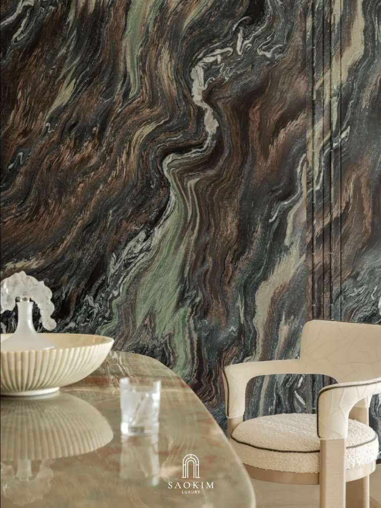 Không gian nội thất phòng bếp trong thiết kế biệt thự phong cách Contemporary Organic Luxury
